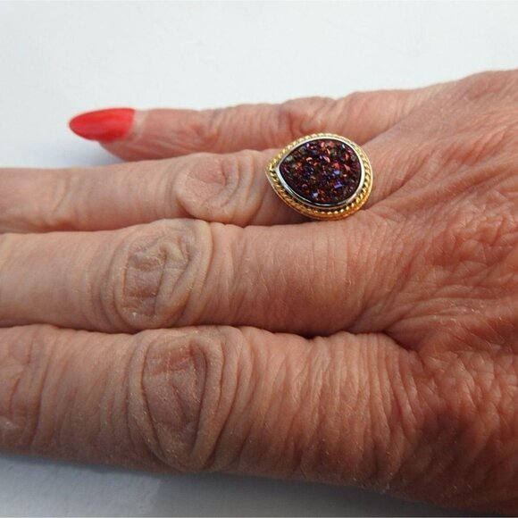 Silver Teardrop Purple Druzy Gemstone Women's Ring Size 6 - Picture 3 of 9